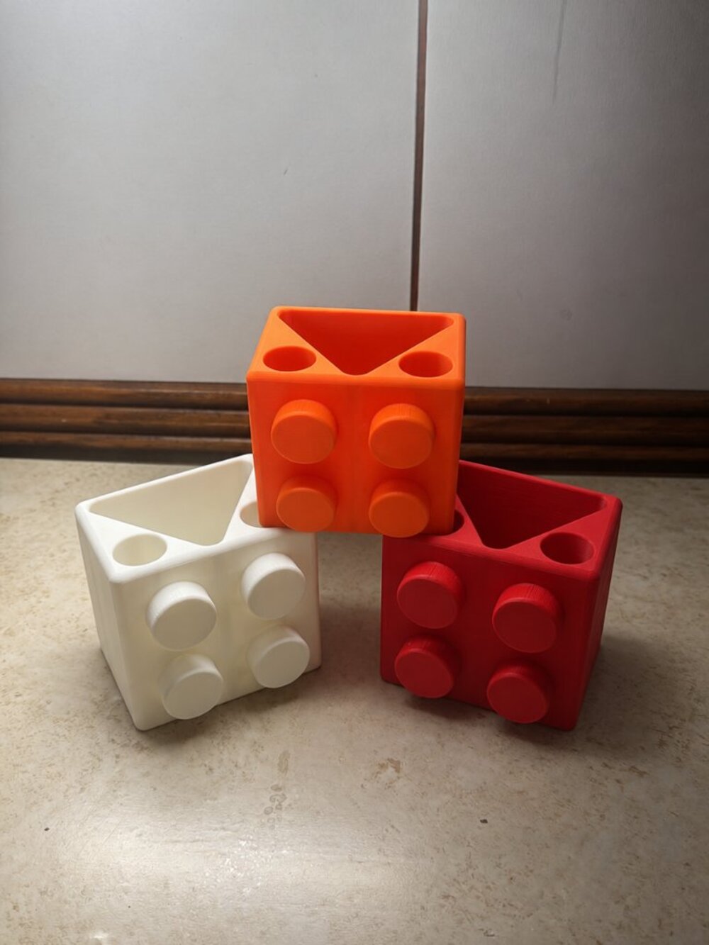 3pc Building Block Style Desk Organizer Set Red Orange White